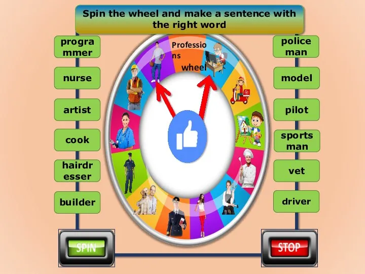Spin the wheel and make a sentence with the right word driver