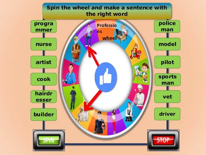 Spin the wheel and make a sentence with the right word driver