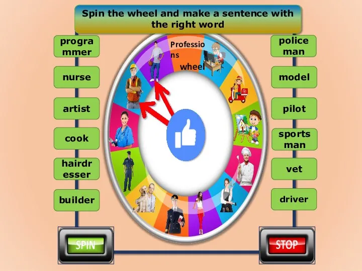 Spin the wheel and make a sentence with the right word driver