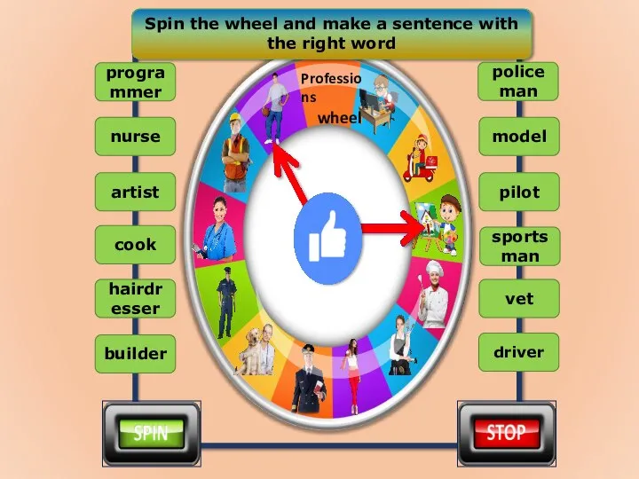 Spin the wheel and make a sentence with the right word driver