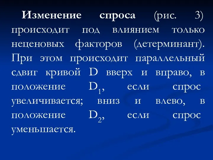 Изменение спроса (рис. 3) происходит под влиянием только неценовых факторов (детерминант). При