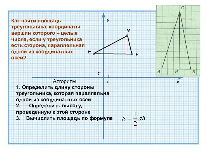 Е F N y x Как найти площадь треугольника, координаты вершин которого