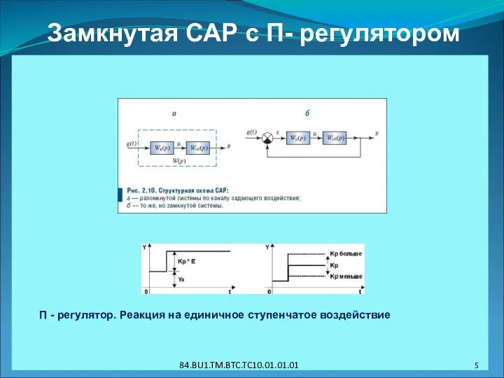 Замкнутая САР с П- регулятором П - регулятор. Реакция на единичное ступенчатое воздействие 84.BU1.TM.BTC.TC10.01.01.01