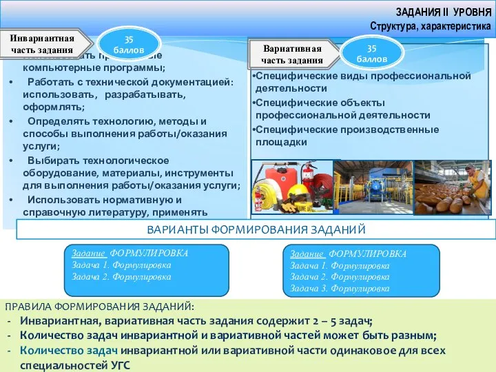 ЗАДАНИЯ II УРОВНЯ Структура, характеристика Использовать прикладные компьютерные программы; Работать с технической