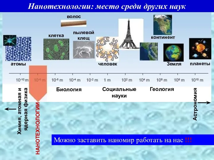 Нанотехнологии: место среди других наук Можно заставить наномир работать на нас !!!