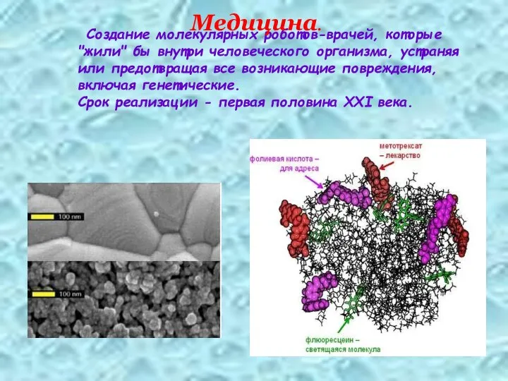 Создание молекулярных роботов-врачей, которые "жили" бы внутри человеческого организма, устраняя или предотвращая