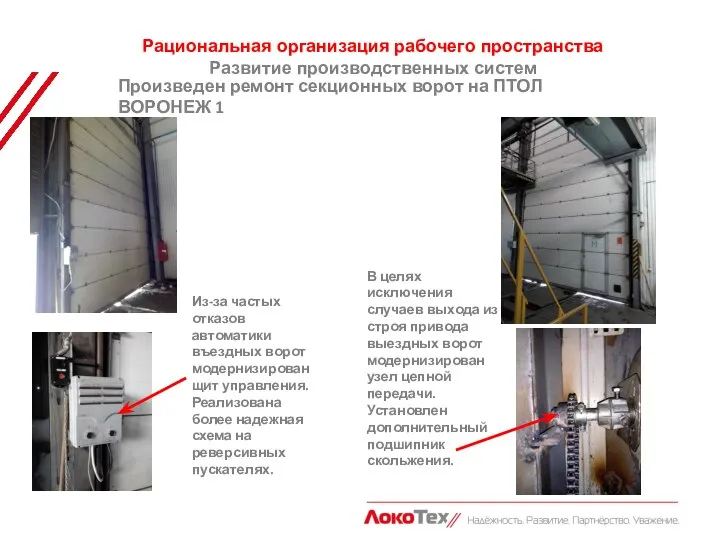 Произведен ремонт секционных ворот на ПТОЛ ВОРОНЕЖ 1 Рациональная организация рабочего пространства