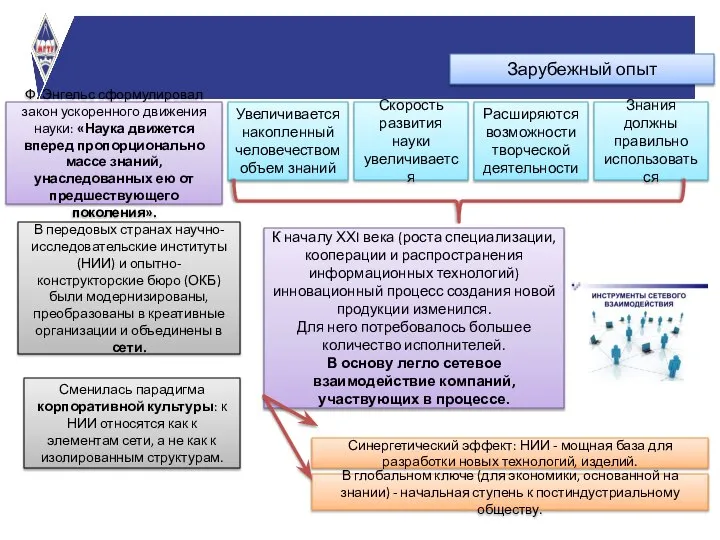 Зарубежный опыт Ф. Энгельс сформулировал закон ускоренного движения науки: «Наука движется вперед