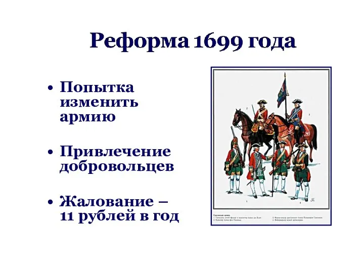 Попытка изменить армию Привлечение добровольцев Жалование – 11 рублей в год