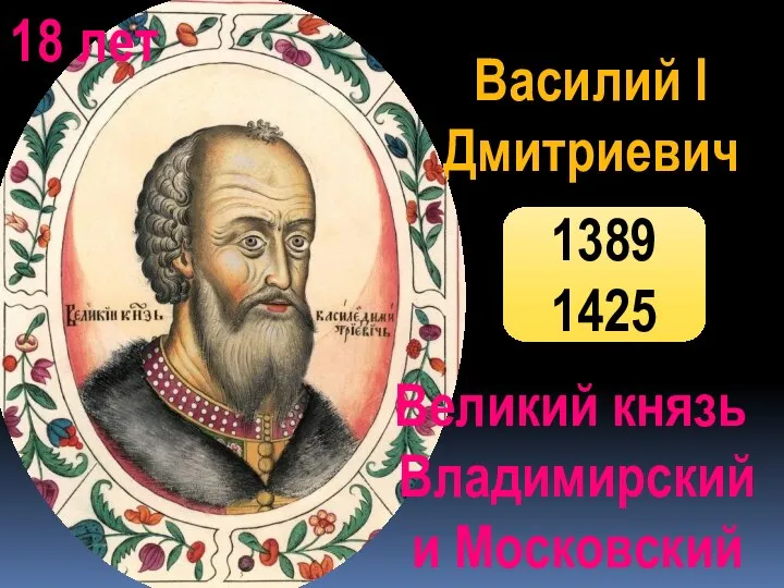 Василий I Дмитриевич Великий князь Владимирский и Московский 1389 1425 18 лет