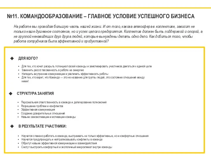 №11. КОМАНДООБРАЗОВАНИЕ – ГЛАВНОЕ УСЛОВИЕ УСПЕШНОГО БИЗНЕСА ДЛЯ КОГО? Для тех, кто