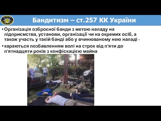 Організація озброєної банди з метою нападу на підприємства, установи, організації чи на