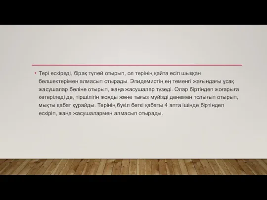 Тері ескіреді, бірақ түлей отырып, ол терінің қайта өсіп шыққан бөлшектерімен алмасып