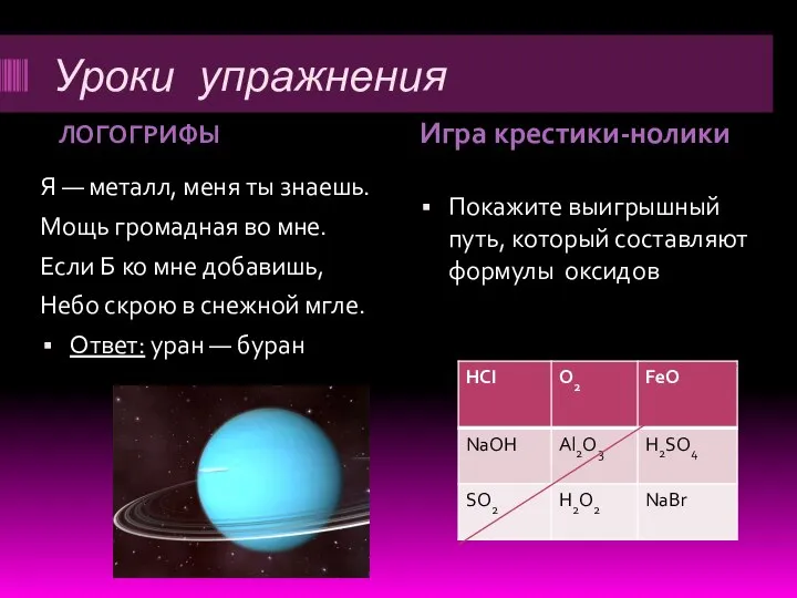 Уроки упражнения ЛОГОГРИФЫ Игра крестики-нолики Я — металл, меня ты знаешь. Мощь