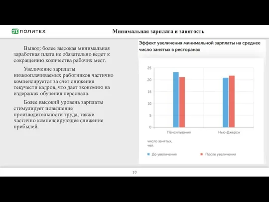 Минимальная зарплата и занятость Вывод: более высокая минимальная заработная плата не обязательно