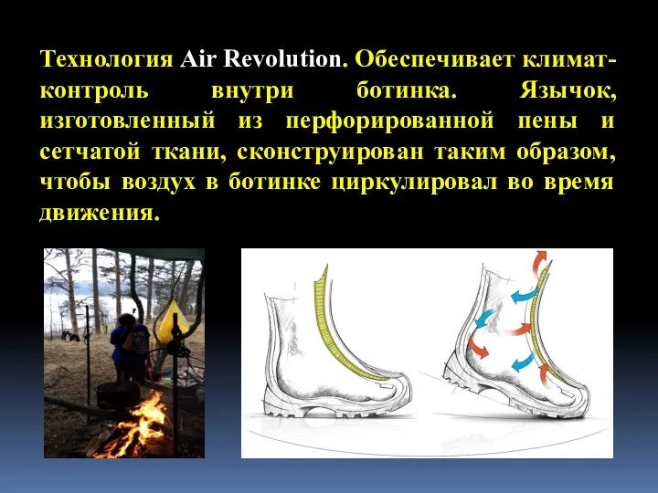 Технология Air Revolution. Обеспечивает климат-контроль внутри ботинка. Язычок, изготовленный из перфорированной пены