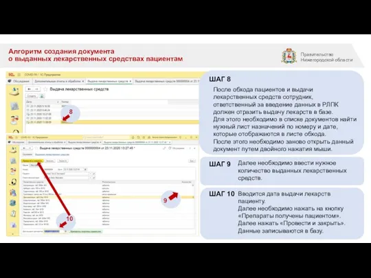 Алгоритм создания документа о выданных лекарственных средствах пациентам ШАГ 8 После обхода