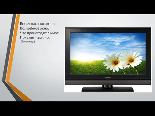 Есть у нас в квартире Волшебное окно, Что происходит в мире, Покажет нам оно. (Телевизор)