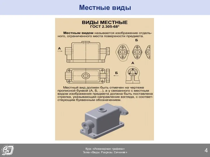 Местные виды Курс «Инженерная графика» Тема «Виды. Разрезы. Сечения»