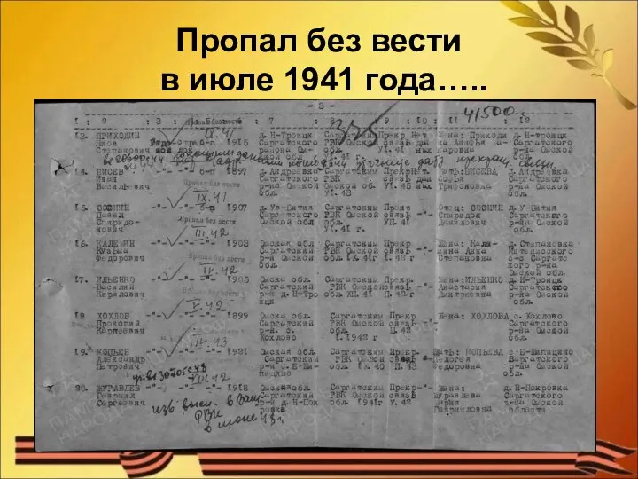 Пропал без вести в июле 1941 года…..