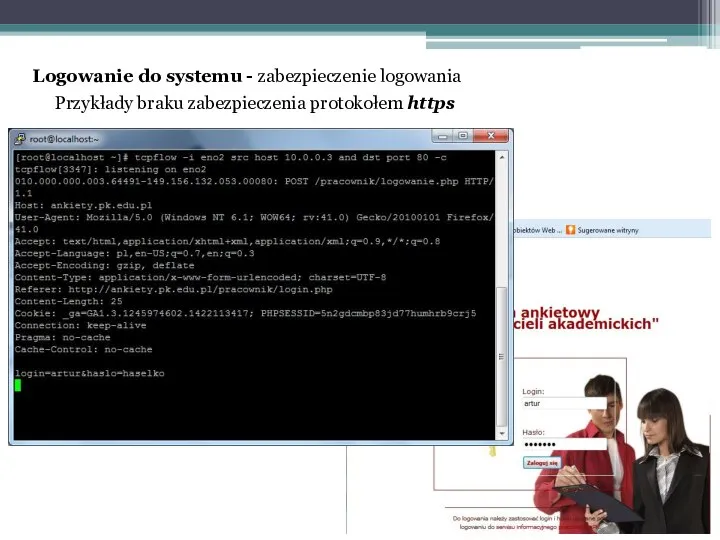 Przykłady braku zabezpieczenia protokołem https Logowanie do systemu - zabezpieczenie logowania