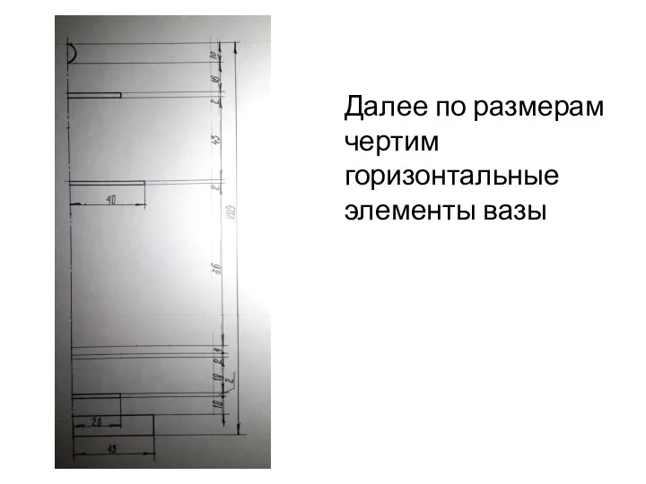 Далее по размерам чертим горизонтальные элементы вазы