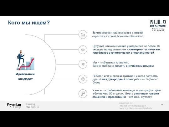 Кого мы ищем? Идеальный кандидат Заинтересованный в карьере в нашей отрасли и