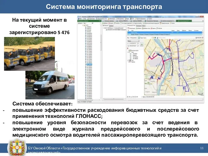 БУ Омской Области «Государственное учреждение информационных технологий и телекоммуникаций» Система мониторинга транспорта