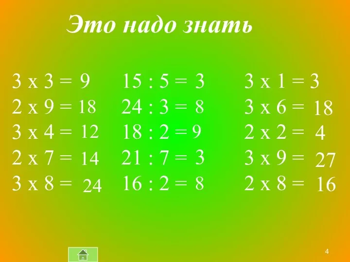 Это надо знать 15 : 5 = 24 : 3 = 18