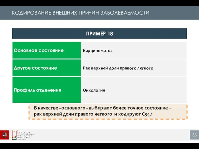 КОДИРОВАНИЕ ВНЕШНИХ ПРИЧИН ЗАБОЛЕВАЕМОСТИ В качестве «основного» выбирают более точное состояние –