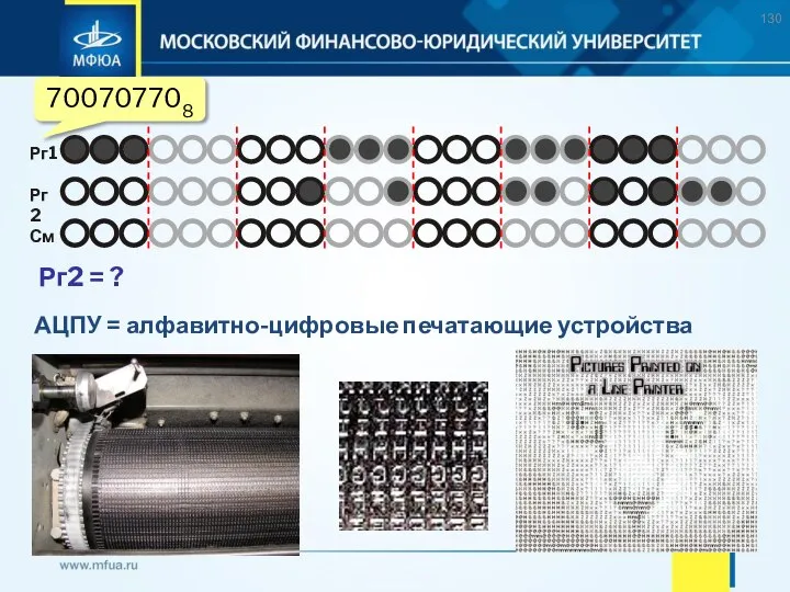 700707708 Рг2 = ? АЦПУ = алфавитно-цифровые печатающие устройства