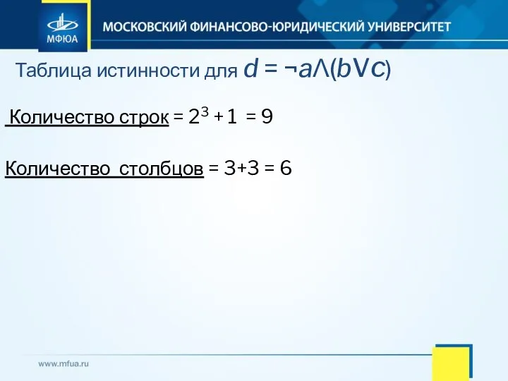 Количество строк = 23 + 1 = 9 Количество столбцов = 3+3