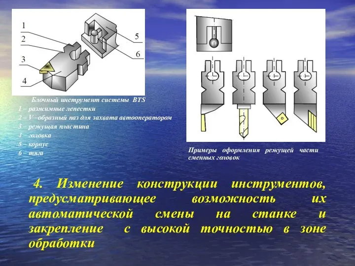 4. Изменение конструкции инструментов, предусматривающее возможность их автоматической смены на станке и