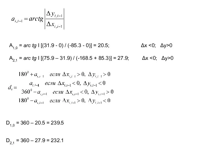 A1,0 = arc tg I [(31.9 - 0) / (-85.3 - 0)]