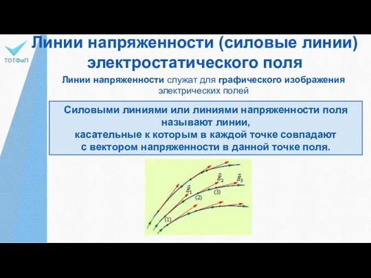 Линии напряженности (силовые линии) электростатического поля Линии напряженности служат для графического изображения