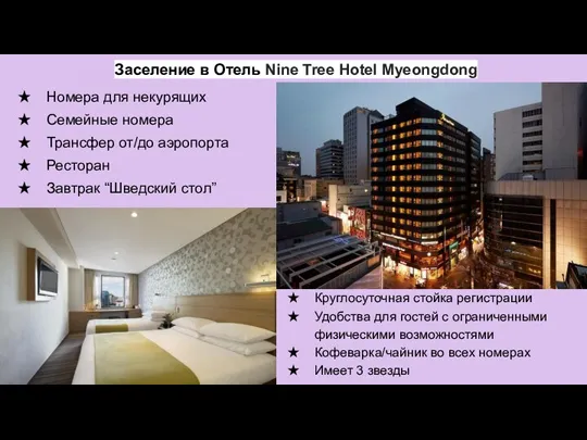 Заселение в Отель Nine Tree Hotel Myeongdong Номера для некурящих Семейные номера