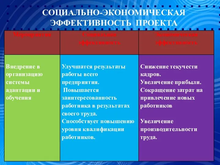 СОЦИАЛЬНО-ЭКОНОМИЧЕСКАЯ ЭФФЕКТИВНОСТЬ ПРОЕКТА