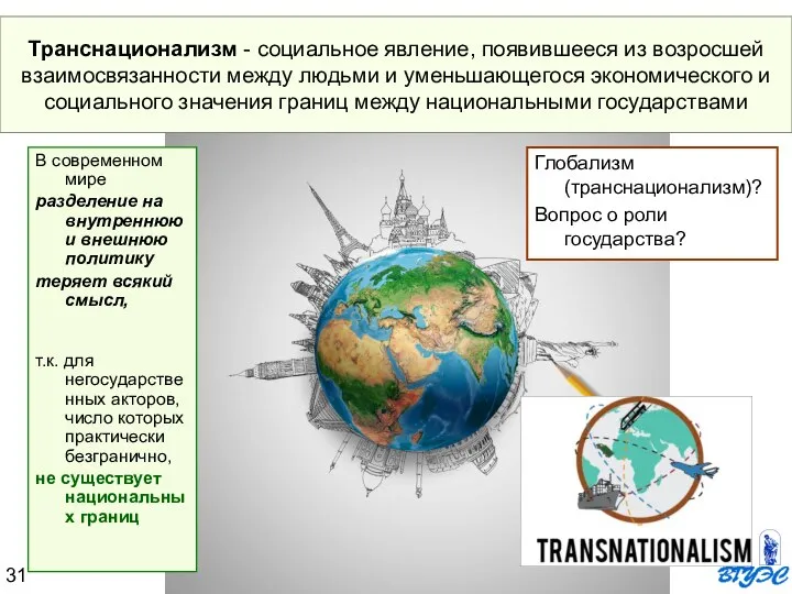 Транснационализм - социальное явление, появившееся из возросшей взаимосвязанности между людьми и уменьшающегося