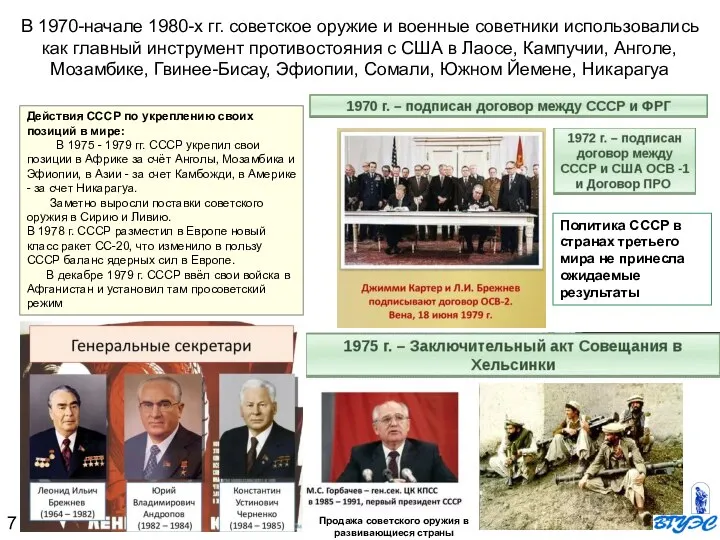 В 1970-начале 1980-х гг. советское оружие и военные советники использовались как главный