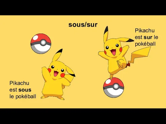 sous/sur Pikachu est sous le pokéball Pikachu est sur le pokéball
