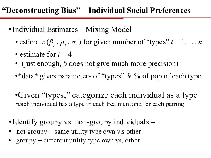 Individual Estimates – Mixing Model estimate (βt , ρt , σt )