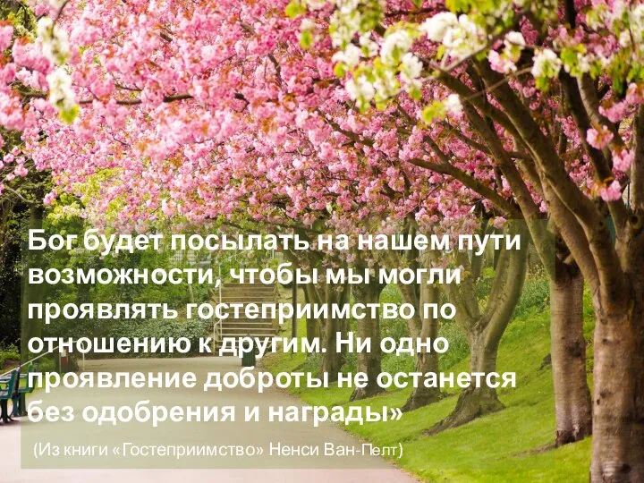 Бог будет посылать на нашем пути возможности, чтобы мы могли проявлять гостеприимство