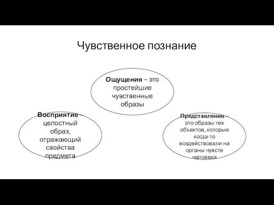 Чувственное познание Ощущения – это простейшие чувственные образы Восприятие – целостный образ,