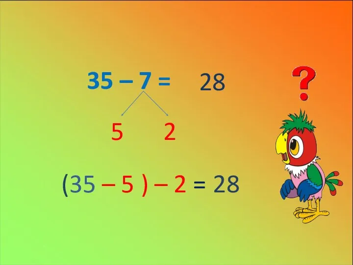 35 – 7 = 5 2 (35 – 5 ) – 2 = 28 28