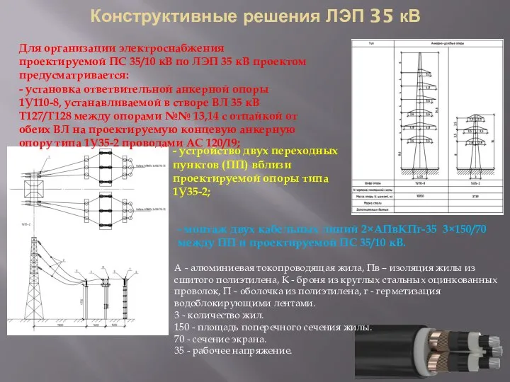 Конструктивные решения ЛЭП 35 кВ Для организации электроснабжения проектируемой ПС 35/10 кВ