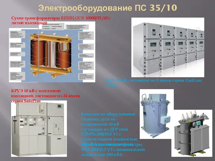 Электрооборудование ПС 35/10 Сухие трансформаторы RESIBLOC® 10000/35 /10 с литой изоляцией КРУ