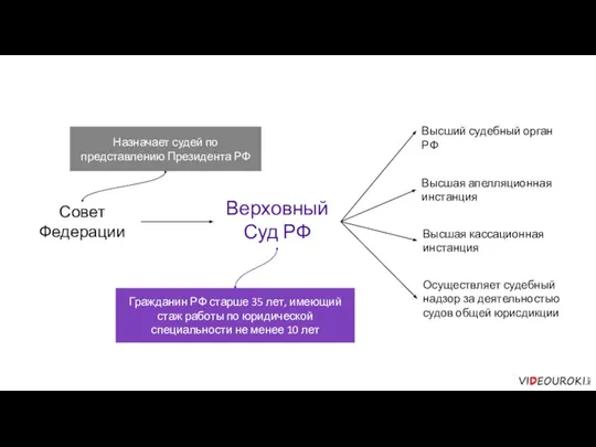 Верховный Суд РФ Совет Федерации Назначает судей по представлению Президента РФ Гражданин