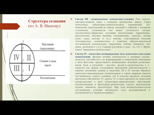 Структура сознания (по А. В. Иванову) Сектор III - эмоциональная компонента сознания.