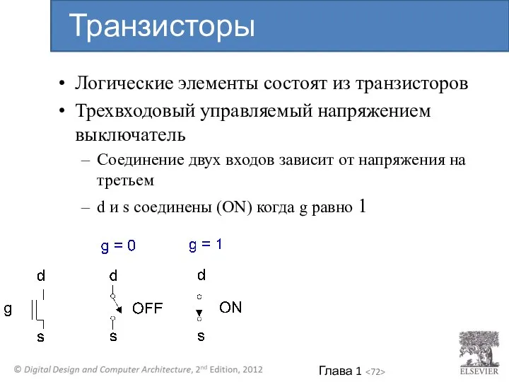 Логические элементы состоят из транзисторов Трехвходовый управляемый напряжением выключатель Соединение двух входов