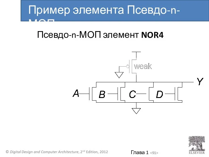 Псевдо-n-МОП элемент NOR4 Пример элемента Псевдо-n-МОП